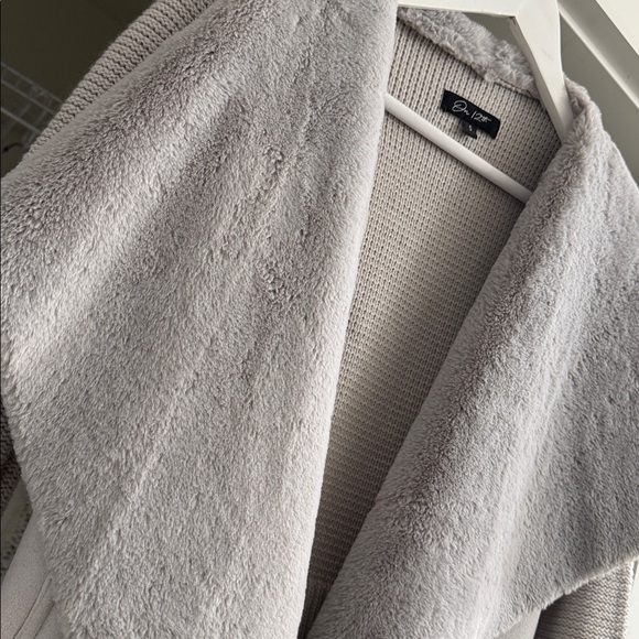 ON 12TH Luxe Sherpa Suede Gray Chunky Knit Sweater Jacket with Pockets SMALL - Picture 4 of 10